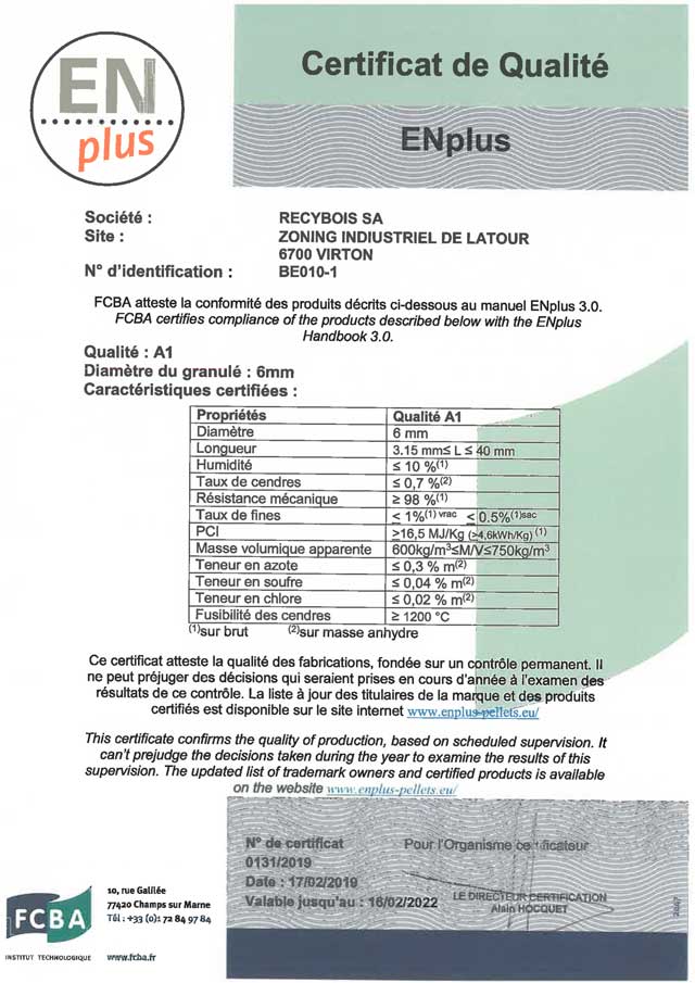 ENplusA1 # BE010 certificering - Prisma