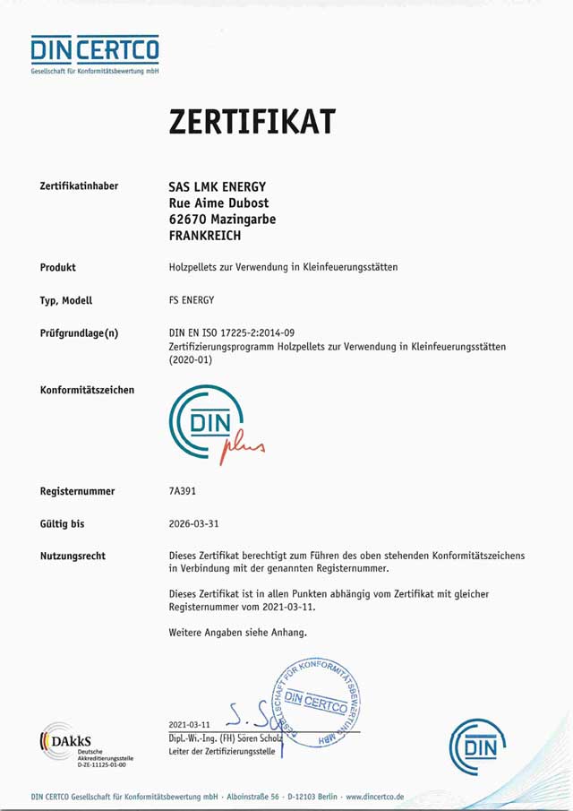 DINplus # 7A302 certificering - FS Energy