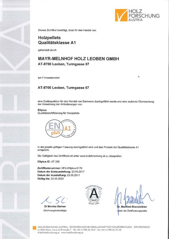 ENplusA1 certificering # AT 010 - BIO Pellets